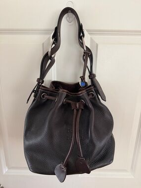 Dooney & Bourke Dark Brown Pebbled Leather Drawstring Hobo